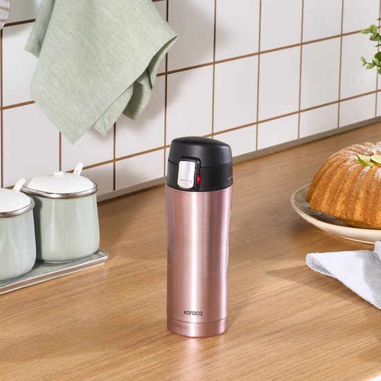Karaca Pluton Çelik Termos 450 ml Rose Gold Sızdırmaz Pompalı Tasarım ile Uzun Süre Sıcak Tutma