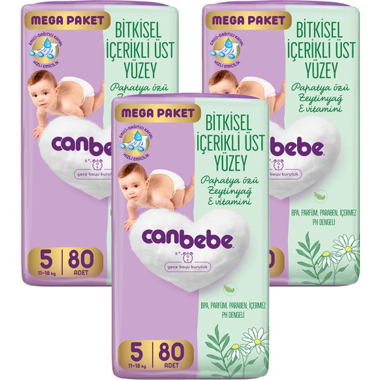 Canbebe Bebek Bezi Mega Paket Junior 5 Beden (11-18kg) 80 Li x 3 Adet