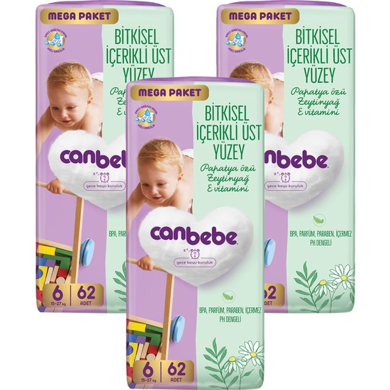 Canbebe Bebek Bezi Mega Paket 6 Beden Xl (15-27kg) 62 Li x 3 Adet