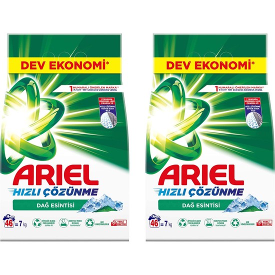 Ariel 7 kg Hızlı Çözünme Dağ Esintisi Beyazlar İçin Toz Deterjan x 2 Adet
