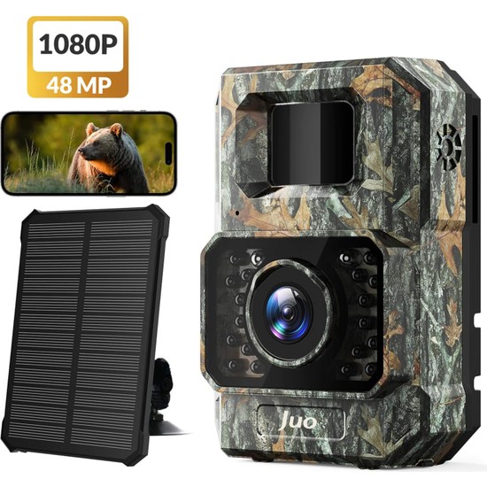 Juo 850WS Güneş Enerjili Fotokapan Kamera 48MP Full HD WiFi Hareket Sensörlü Gece Görüşlü IP66 Su Geçirmez