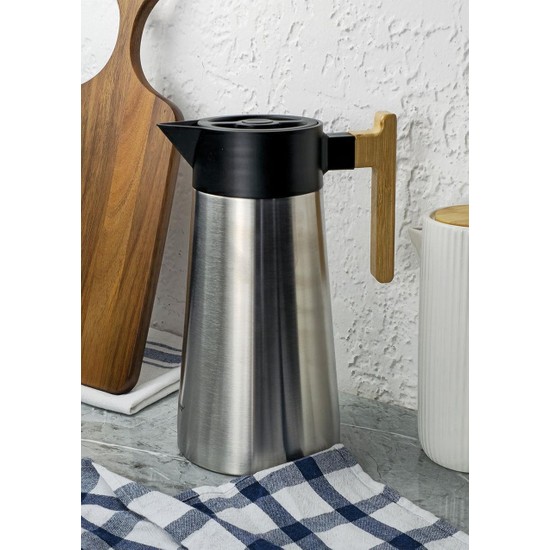 Bambu Saplı Çelik Termos - Bambu Saplı Çay Termosu - 2 Litre