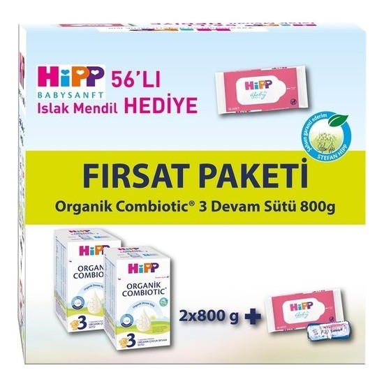 Hipp 3 Bebek Sütü Combiotic 800 gr x 2 Adet Avantaj Paketi (Islak Mendil )