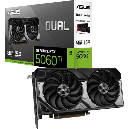 ASUS DUAL-RTX5060TI-8G-NVIDIA-GEFORCE-RTX 5060 TI-8G-8GB GDDR7-128bit--HDMI-3xDP-DLSS4 EKRAN KARTI