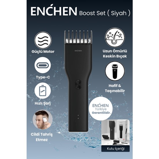 Enchen Boost Siyah Taşınabilir Şarjlı Saç Kesim Seti