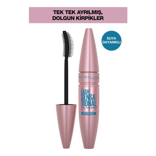 Maybelline New York Lash Sensational Yelpaze Etkili Suya Dayanıklı Siyah Waterproof Maskara