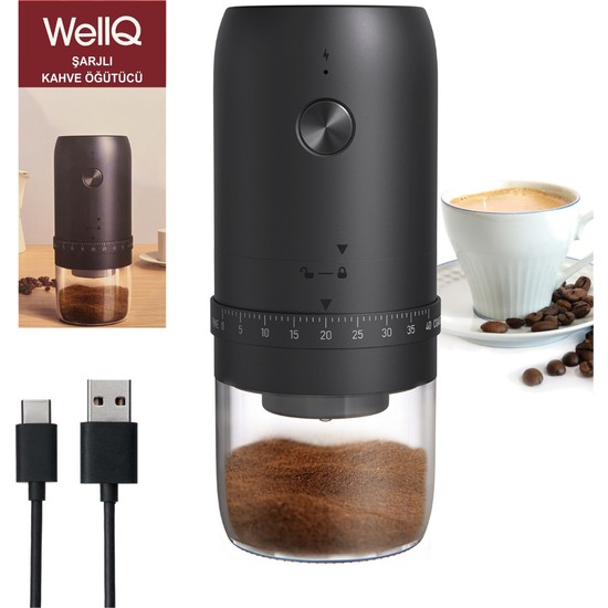 Wellq Şarjlı ve Incelik Ayarlı Kahve Öğütücü Değirmen