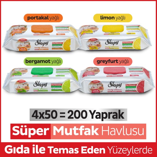 Sleepy Easy Clean Süper Yüzey Temizlik Mutfak Havlusu&Mendili Karma Paket 4X50 (200 Yaprak)