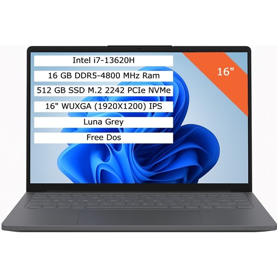 Lenovo Ideapad Slim 3 Intel Core I7 13620H 16GB 512GB SSD 16" Wuxga IPS Fdos Taşınabilir Bilgisayar 83K2001WTR