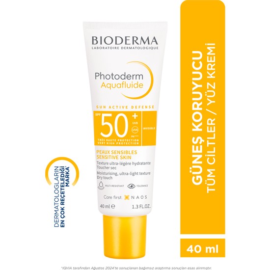Bioderma Photoderm Aquafluide Invisible Güneş Kremi SPF50+ - Hassas Ciltler İçin Matlaştırıcı ve Geniş Spektrum Koruma, 40 ml
