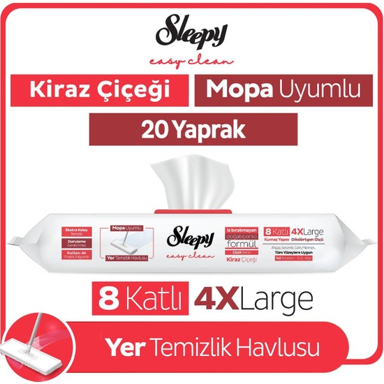 Sleepy Easy Clean Kiraz Çiçeği Mopa Uyumlu Yer Temizlik Havlusu&mendili 20 Yaprak