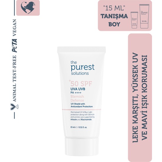 The Purest Solutions Blemish Defense Renkli Güneş Koruyucu Krem SPF 50 Hassas Ciltler İçin 15 ml
