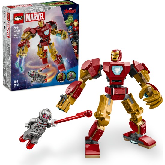 LEGO ® ǀ Marvel Iron Man Robotu, Ultron’a Karşı 76307 - 6 Yaş & Üzeri Çocuklar için Yaratıcı Oyuncak Yapım Seti (101 Parça)