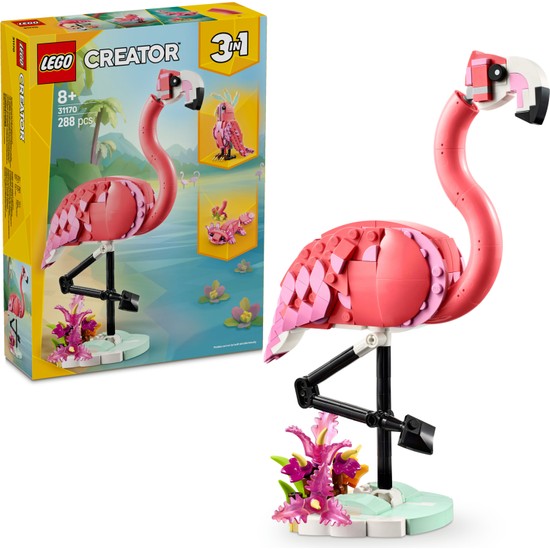 LEGO ® Creator 3'ü 1 Arada Vahşi Hayvanlar: Pembe Flamingo 31170 – 8 Yaş Üzeri Çocuklar için Yaratıcı Yapım Seti (288 Parça)
