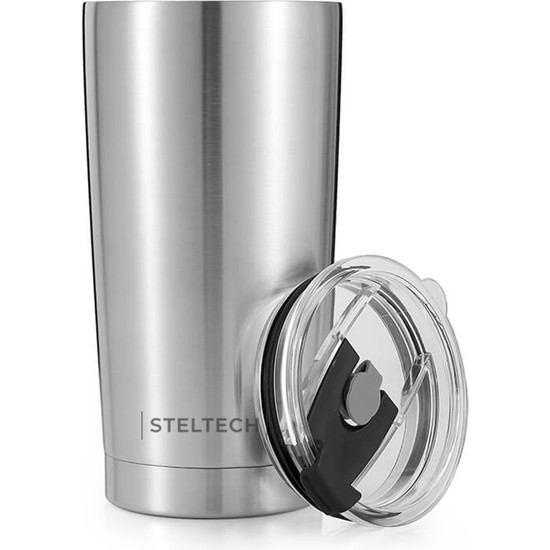 Steltech Cup – 600ml Paslanmaz Çelik Termos/Mug , Çelik Pipetli, Ekstra Sürgülü Kapak ve Temizleme fırçalı
