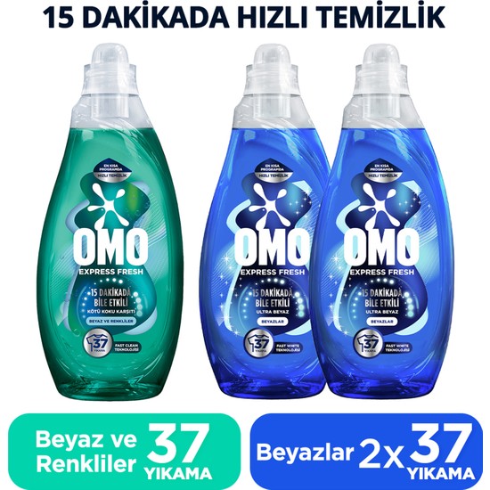 Omo Express Fresh Ultra Beyaz Sıvı Deterjan 1480 ml X2 Kötü Koku Karşıtı Beyaz ve Renkliler X1