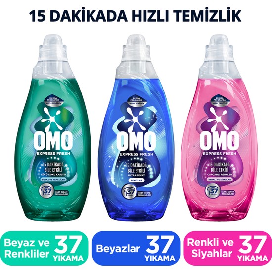 Omo Express Fresh Sıvı Deterjan 1480 ml Ultra Beyaz X1 Renkli ve Siyahlar X1 Kötü Koku Karşıtı X1