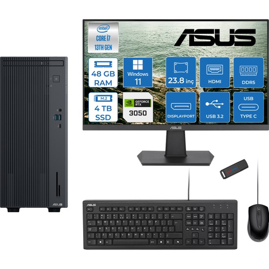 Asus Expertcenter P500MV Intel Core I7-13620H 48GB Ddr5 4tb SSD WIN11PRO 6GB/RTX3050 100HZ IPS 23.8" Mon Minitower Masaüstü Bilgisayar WL7136216512B0DW20+Zettausbbellek