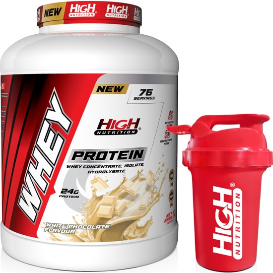High Nutrition Whey Protein 2280 gr Beyaz Çikolata Aromalı Protein Tozu 24 gr Protein 76 Servis Shaker Hediye