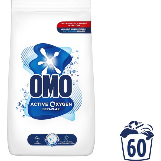 Omo Active Oxygen Beyazlar Toz Deterjanı 9 kg 60 Yıkama Güçlü Leke Çıkarma ve Temizlik
