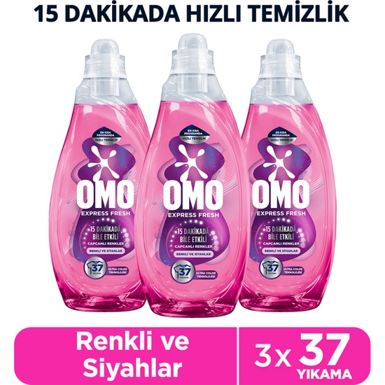 Omo Express Fresh Sıvı Çamaşır Deterjanı 1480 ml X3 Renkli ve Siyahlar için 37 Yıkama Hızlı Temizlik