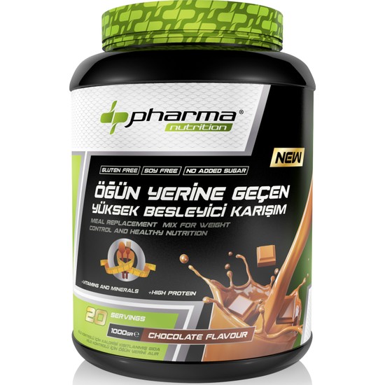 Pharma Nutrition Çikolata Aromalı Yüksek Proteinli Öğün Tozu Öğün Yerine Geçen Besleyici Shake 20 Servis 1000 gr