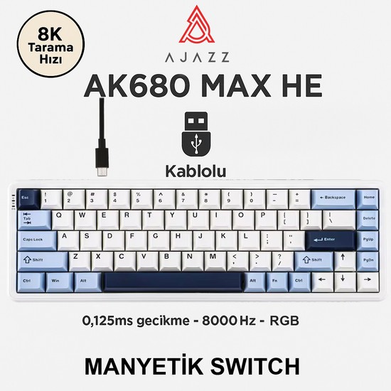 Ajazz AK680 Max Rapid Trigger Manyetik Switch Mekanik Kablolu Klavye Rgb 0.125 Ms Ultra Düşük Gecikme