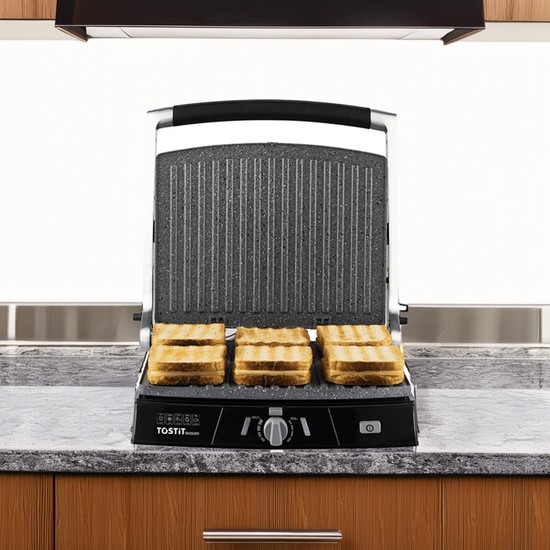 Arnica Tostit GH26300 1000 W Tost Makinesi – Çift Taraflı Çıkarılabilir Döküm Plaka, Inox Gövde, 6 Dilim Kapasite, 5 Isı Ayarı
