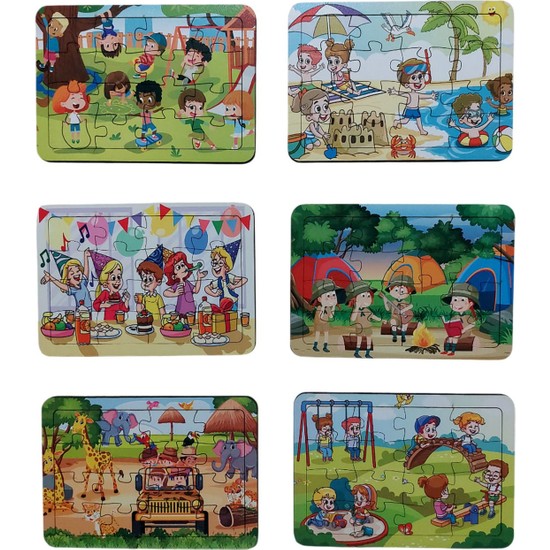 Fizello 6 Adet 16 Parça Eğitici ve Öğretici Ahşap Çocuk Puzzle & Yapboz