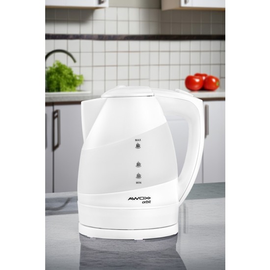 Awox Orbit Beyaz Gizli Rezistanslı Kettle 1,7 lt Plastik Malzeme ile Otomatik Kapanma Özelliği