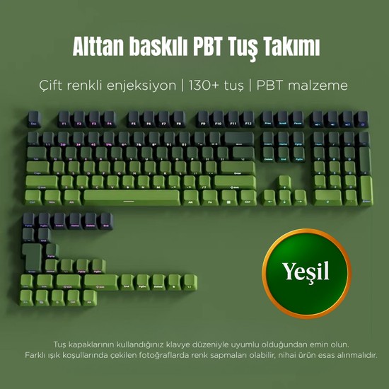Mekanik Klavye Keycaps Seti- 130 Tuş Pbt Çift Baskılı-Alttan Baskılı Gradyen Renkli