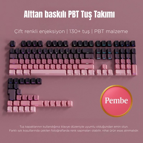 Leaven Mekanik Klavye Keycaps Seti- 130 Tuş Pbt Çift Baskılı-Alttan Baskılı Gradyen Renkli