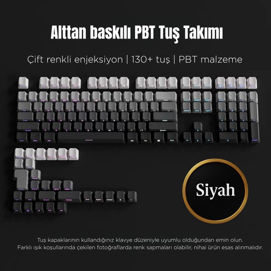 Leaven Mekanik Klavye Keycaps Seti- 130 Tuş Pbt Çift Baskılı-Alttan Baskılı Gradyen Renkli