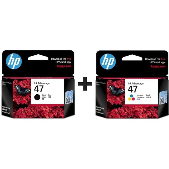 Hp Deskjet Ultra Ink Advantage 4825,4826,4828,4829,4877 Uyumlu Hp 47-6ZD21A Siyah + Hp 47-6ZD61AE Kartuş Seti