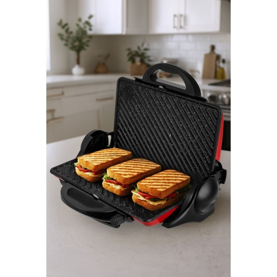 Awox Orion Tost Ve Izgara Makinesi 1800 W Döküm Plaka Kırmızı 180° Açılabilir Özellik