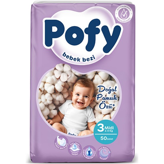 Pofy Midi 3 Numara Bebek Bezi 4-9 kg 50 Adet