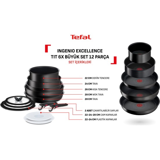 Tefal Ingenio Excellence 6X Büyük Tava Tencere Seti - 12 Parça