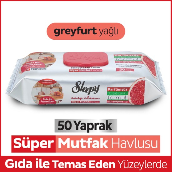 Sleepy Easy Clean Süper Mutfak Havlusu&Mendili Greyfurt Yağlı 50 Yaprak Parfümsüz Doğal Formül