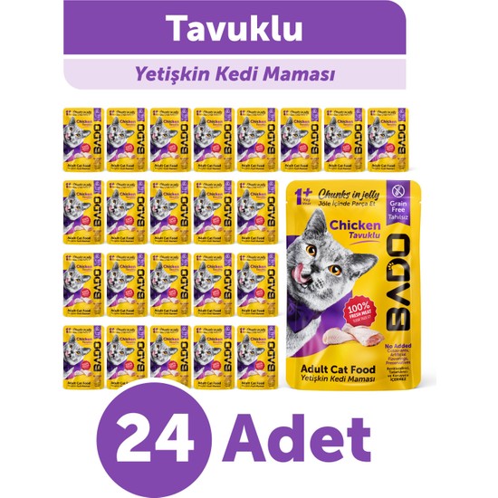 Bado 24'lü Tavuk Etli Yetişkin Kedi Maması 85 gr Besleyici İçerik ile Zenginleştirilmiş