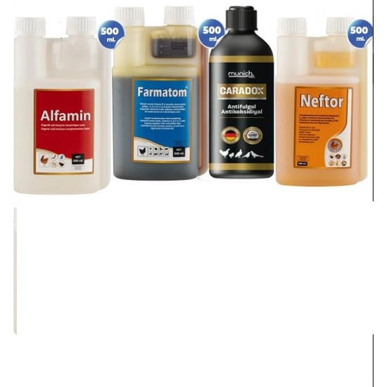 Munich Vet 4lü Set Caradox Kursak Mantarı + Farmatom Vitamin + Alfamin + Neftor Hırıltı Seti - 500 ml
