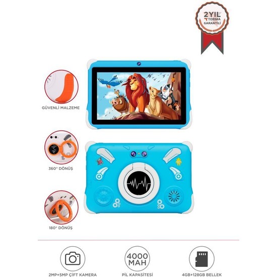 Torima Tablet 4GB 128GB Kılıf Hediyeli Çocuk Tableti T15 Mavi