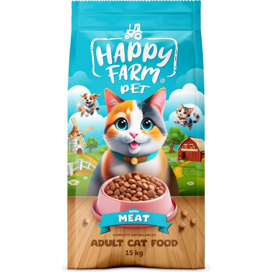 Happy Farm Etli Kedi Maması 15 kg Yetişkin Kedilere Özel Ekonomik Formül