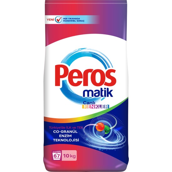 Peros 10 kg Canlı Renkler Toz Çamaşır Deterjan 58 Yıkama Standart Koku ile Etkili Temizlik