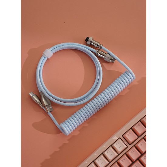 Leaven Kablolu Oyun İçin Uyumlu Mekanik Klavye Coiled Cable - Örgülü Type-C Kablo