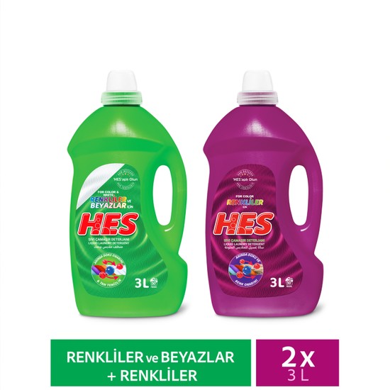 Hes Sıvı Çamaşır Deterjanı | Renkliler + Renkliler & Beyazlar 3L*2