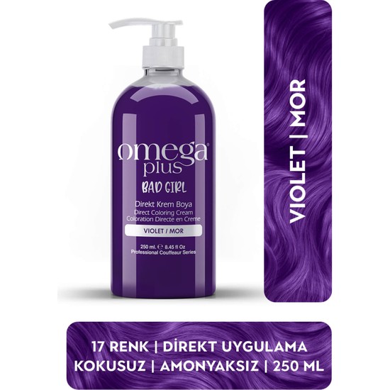 Omega Plus Bad Girl Mor Saç Boyası 250 ml Amonyaksız Bitkisel Pigment Canlı ve Parlak Renk