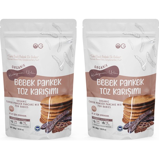 OG natural 2'li Organik Keçiboynuzu Unlu Bebek Pankek Toz Karışımı 300 Gr +8 Ay