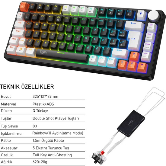 Gameagle Strike Compact Mekanik Klavye Hot Swap Anti Ghosting Türkçe Örgü Kablo Oyuncu Klavyesi