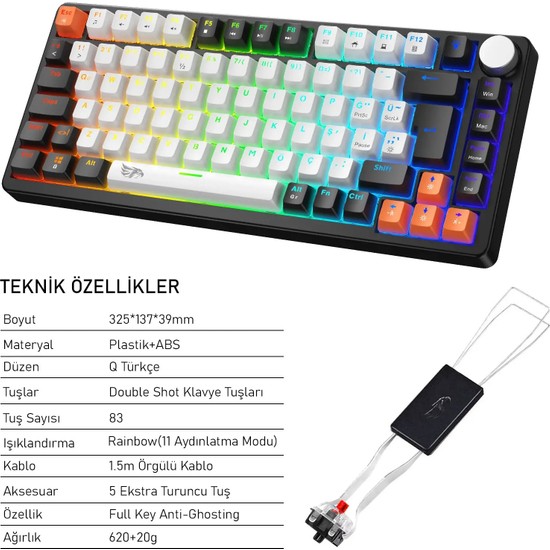Gameagle Strike Compact Mekanik Klavye Hot Swap Kablolu Oyun Amaçlı Beyaz Tuş Formu