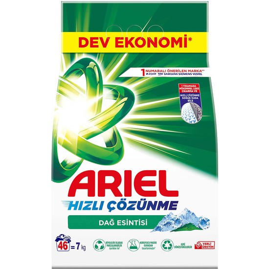 Ariel 7 kg Beyazlar İçin Dağ Esintisi Çamaşır Deterjanı Hızlı Çözünme ve Kalıntı Karşıtı Özellik